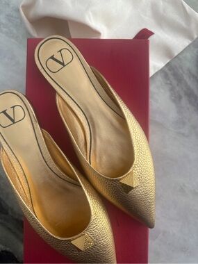 Valentino Garavani Roman Stud Gold Mules